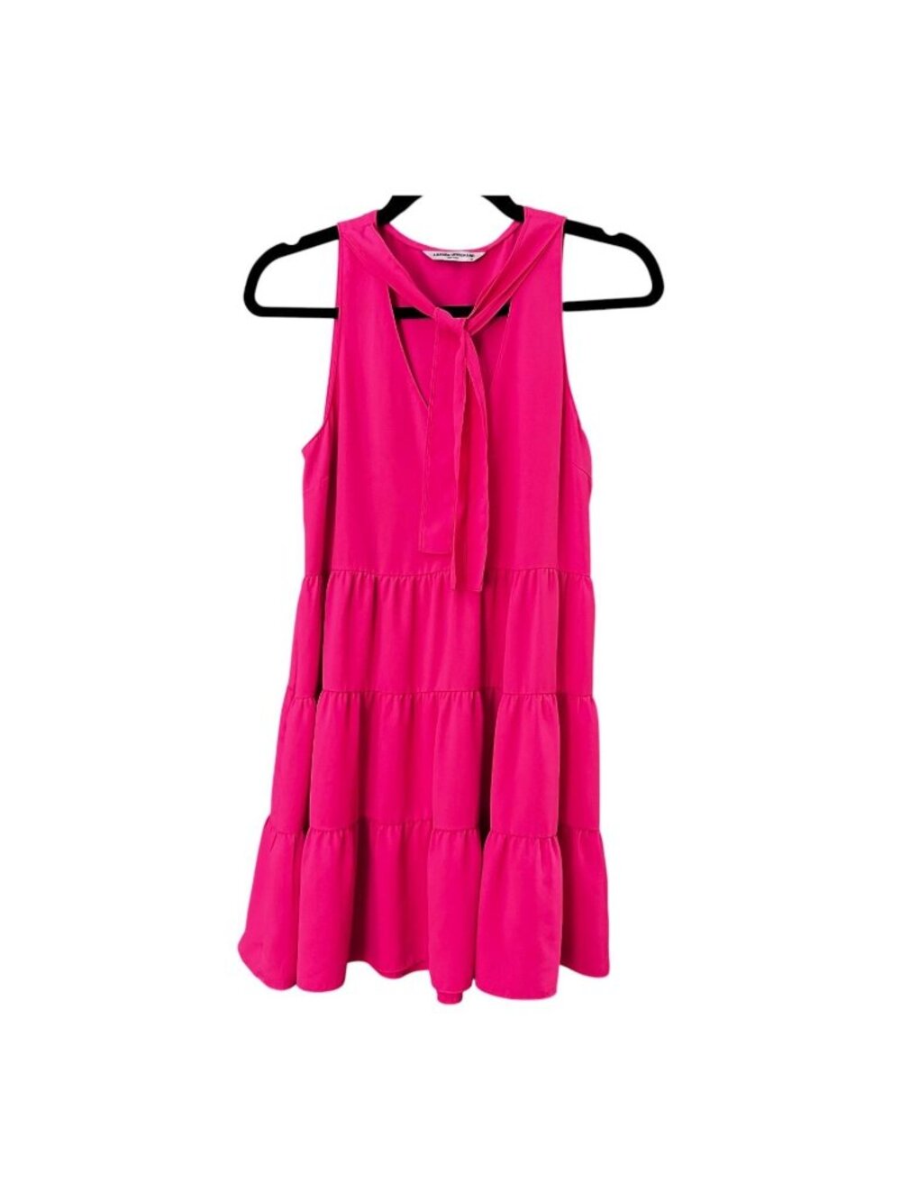 Amanda Uprichard Dress Womens XS Pink Sleeveless Tiered Ruffle Hem Tie Neck